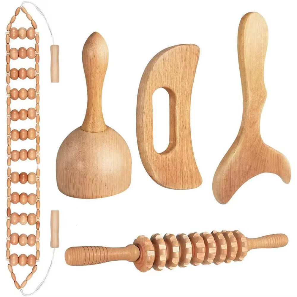 Ultimate Wood Therapy Massage Tools Set for Body Sculpting & Lymphatic Drainage - Anti-Cellulite Maderoterapia Kit