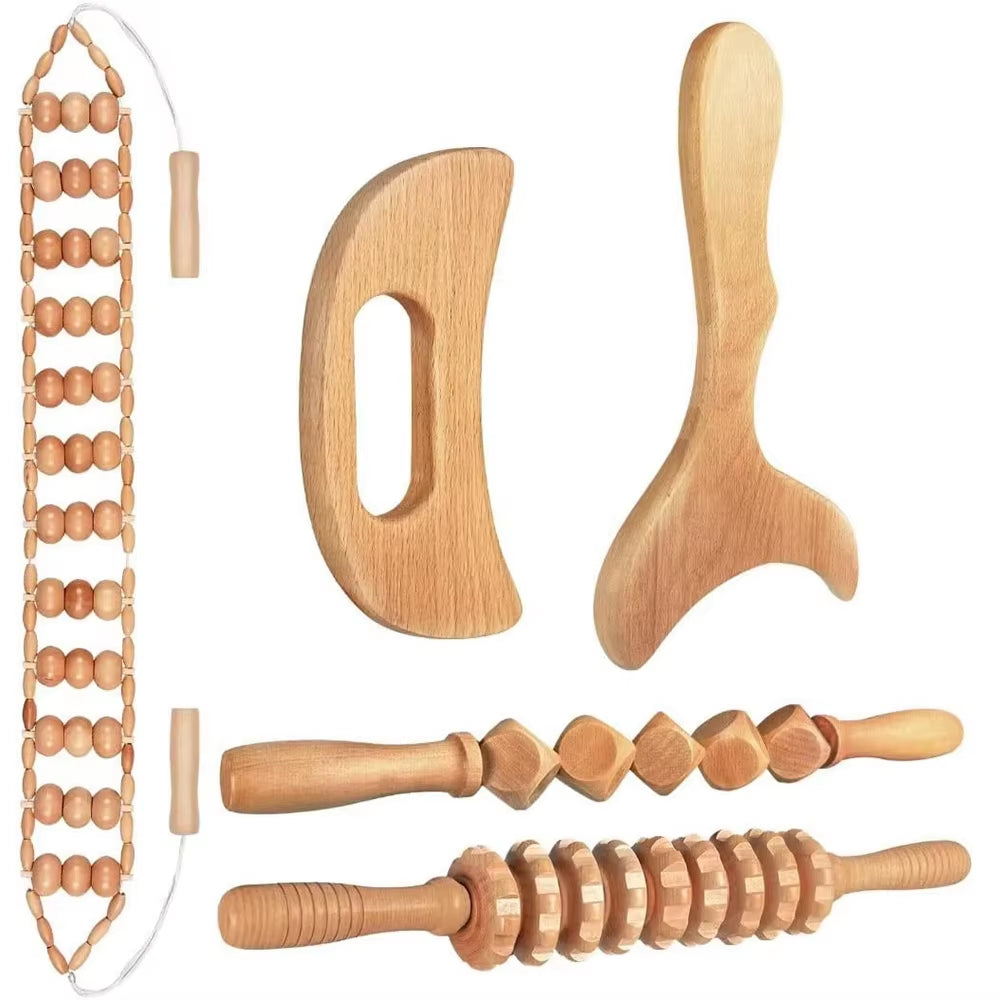 Ultimate Wood Therapy Massage Tools Set for Body Sculpting & Lymphatic Drainage - Anti-Cellulite Maderoterapia Kit