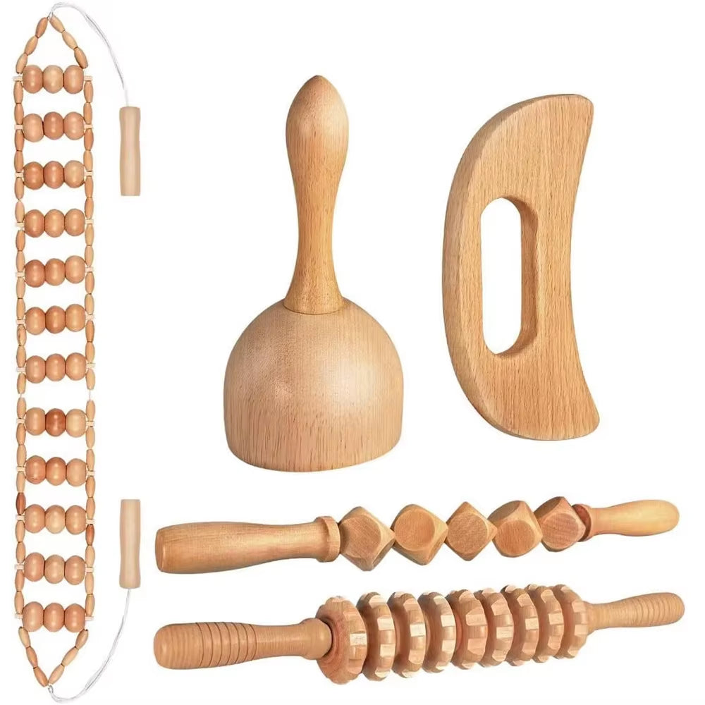 Ultimate Wood Therapy Massage Tools Set for Body Sculpting & Lymphatic Drainage - Anti-Cellulite Maderoterapia Kit