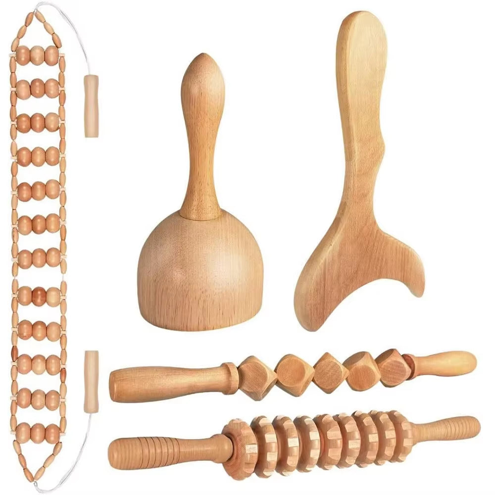 Ultimate Wood Therapy Massage Tools Set for Body Sculpting & Lymphatic Drainage - Anti-Cellulite Maderoterapia Kit