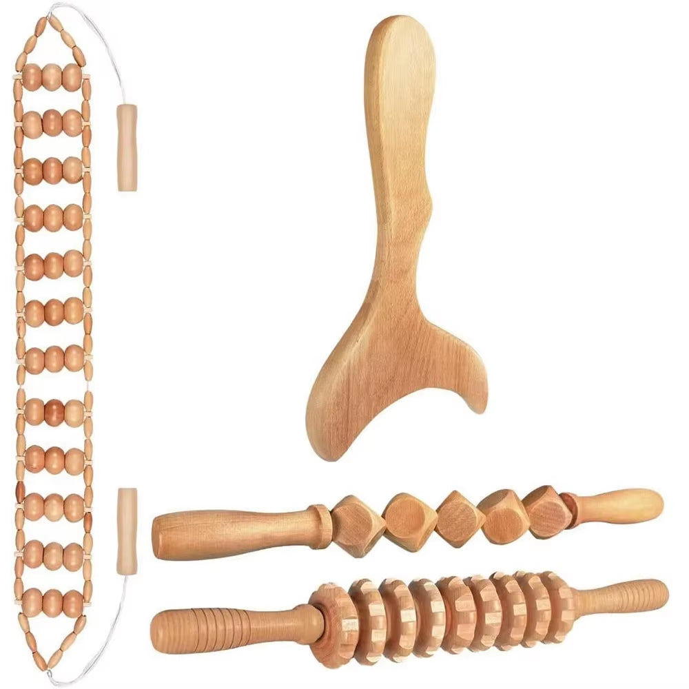 Ultimate Wood Therapy Massage Tools Set for Body Sculpting & Lymphatic Drainage - Anti-Cellulite Maderoterapia Kit