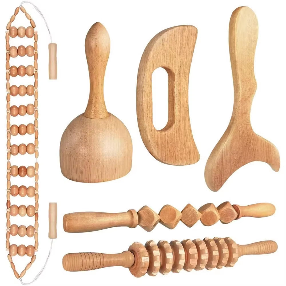 Ultimate Wood Therapy Massage Tools Set for Body Sculpting & Lymphatic Drainage - Anti-Cellulite Maderoterapia Kit