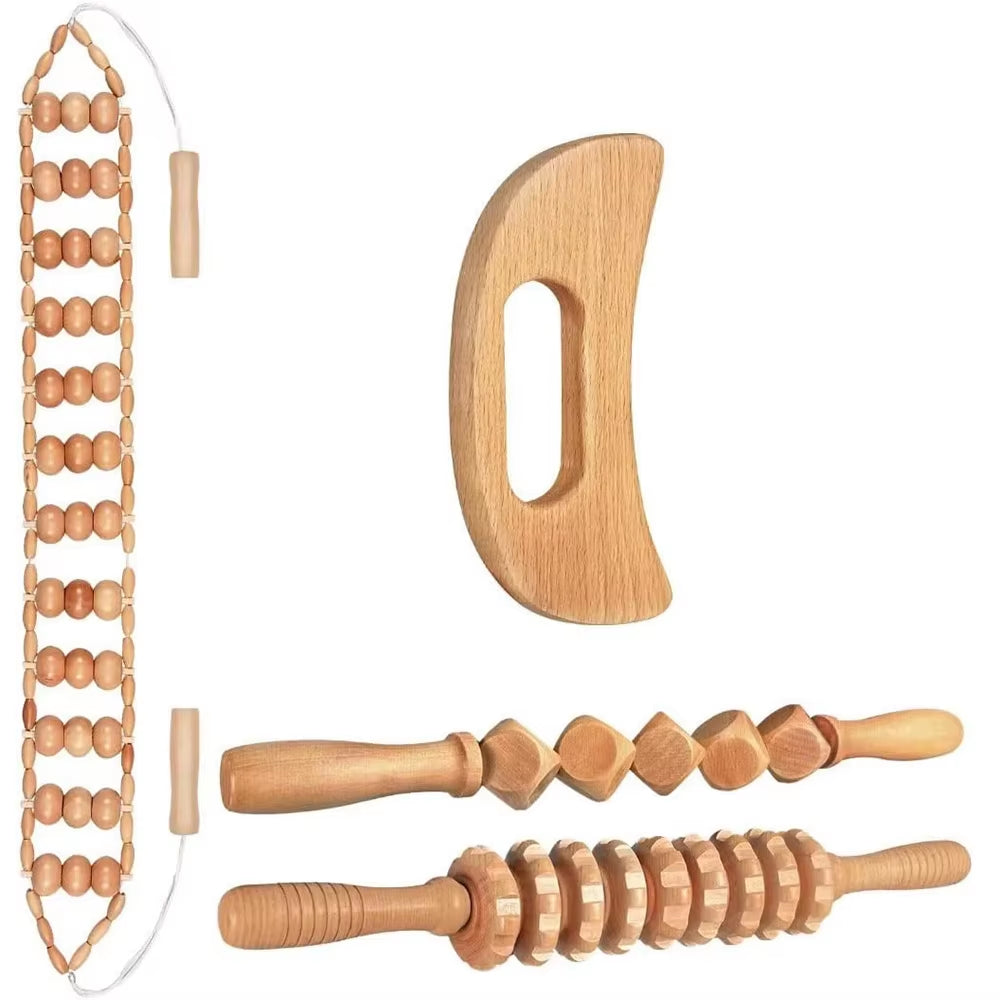 Ultimate Wood Therapy Massage Tools Set for Body Sculpting & Lymphatic Drainage - Anti-Cellulite Maderoterapia Kit