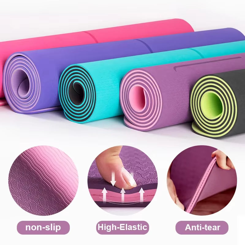 Premium Non-Slip 6mm TPE Yoga Mat with Position Lines - Ideal for Beginners, Home Fitness, Gymnastics & Pilates